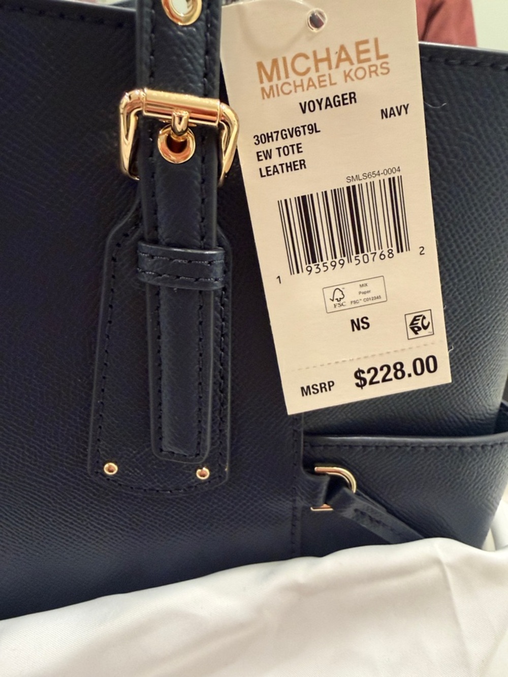 Michael Kors Navy Saffiano Leather Tote with Gold Hardware - Picture 6 of 6